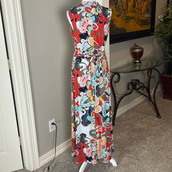 New York & Company Floral Sleeveless Maxi Dress Red and Multicolor size S - Picture 5 of 12